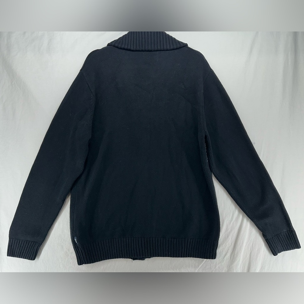 Chaps Sweater Womens Size XL Black White Fair Isle Cardigan Shawl Collar Cozy - Picture 2 of 7